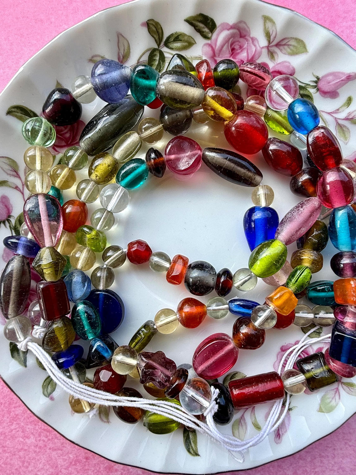 24”  Large Treasure Glass Bead Strand Mix | 7-20mm | Large Assorted Colorful Bead Strands