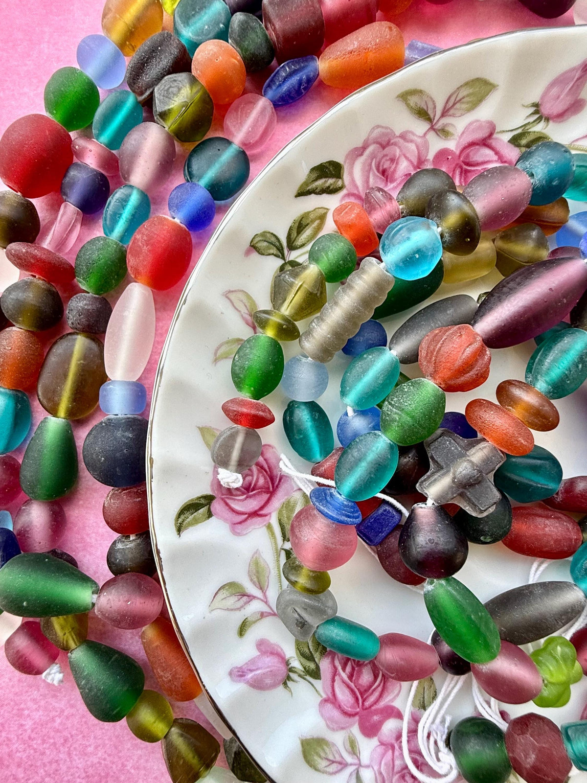 24”  Frosted Treasure Glass Bead Strand Mix | 7-20mm |  Assorted Colorful Bead Strands