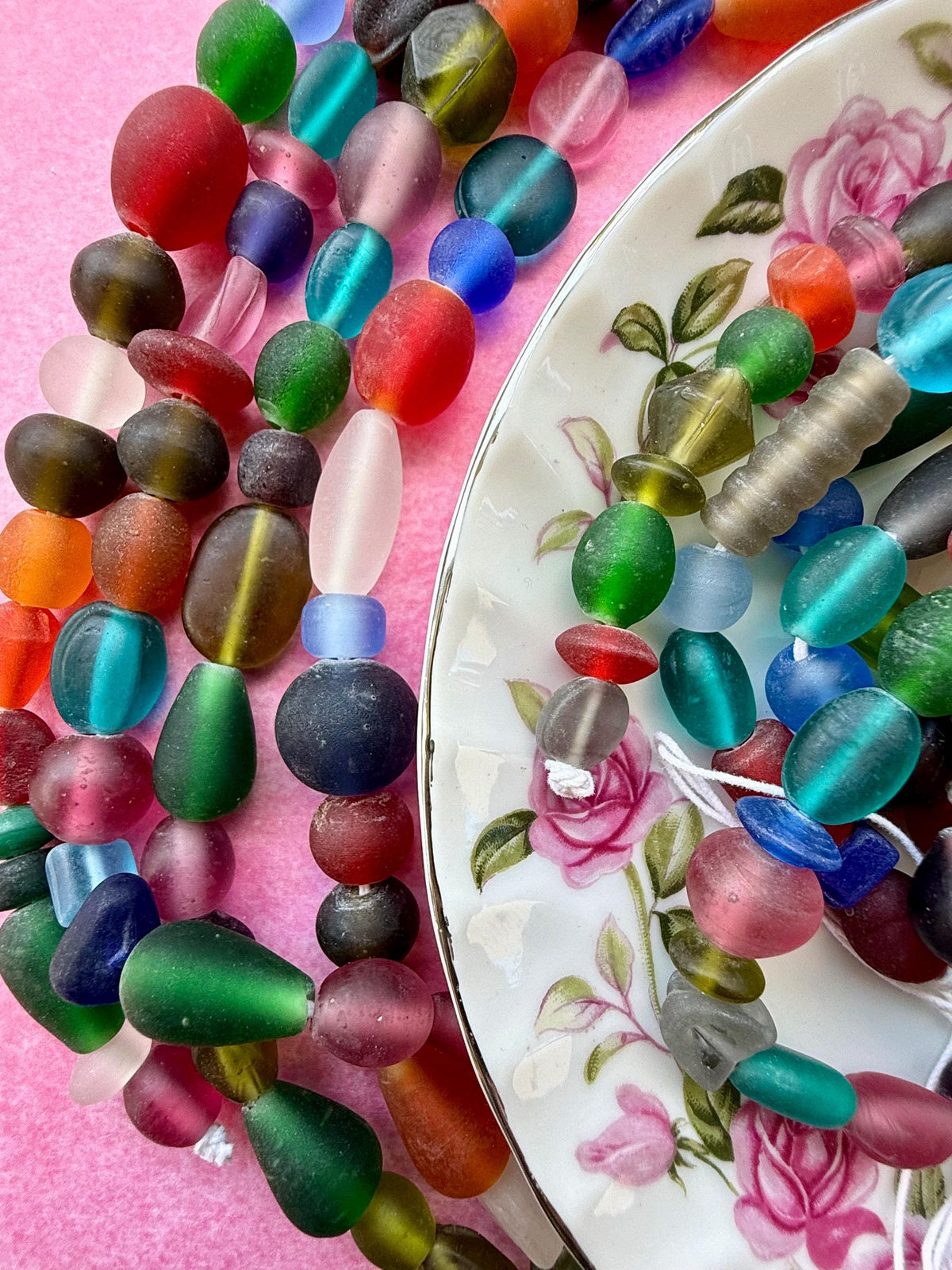 24”  Frosted Treasure Glass Bead Strand Mix | 7-20mm |  Assorted Colorful Bead Strands