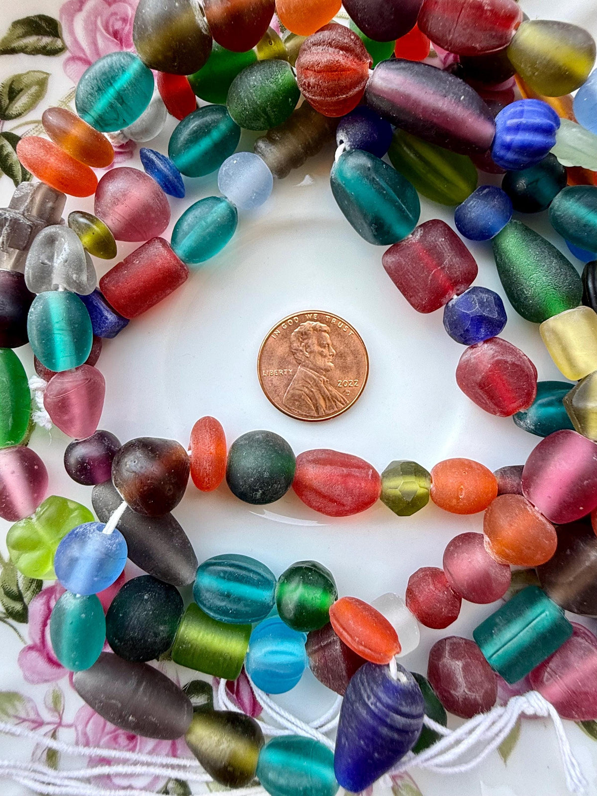24”  Frosted Treasure Glass Bead Strand Mix | 7-20mm |  Assorted Colorful Bead Strands