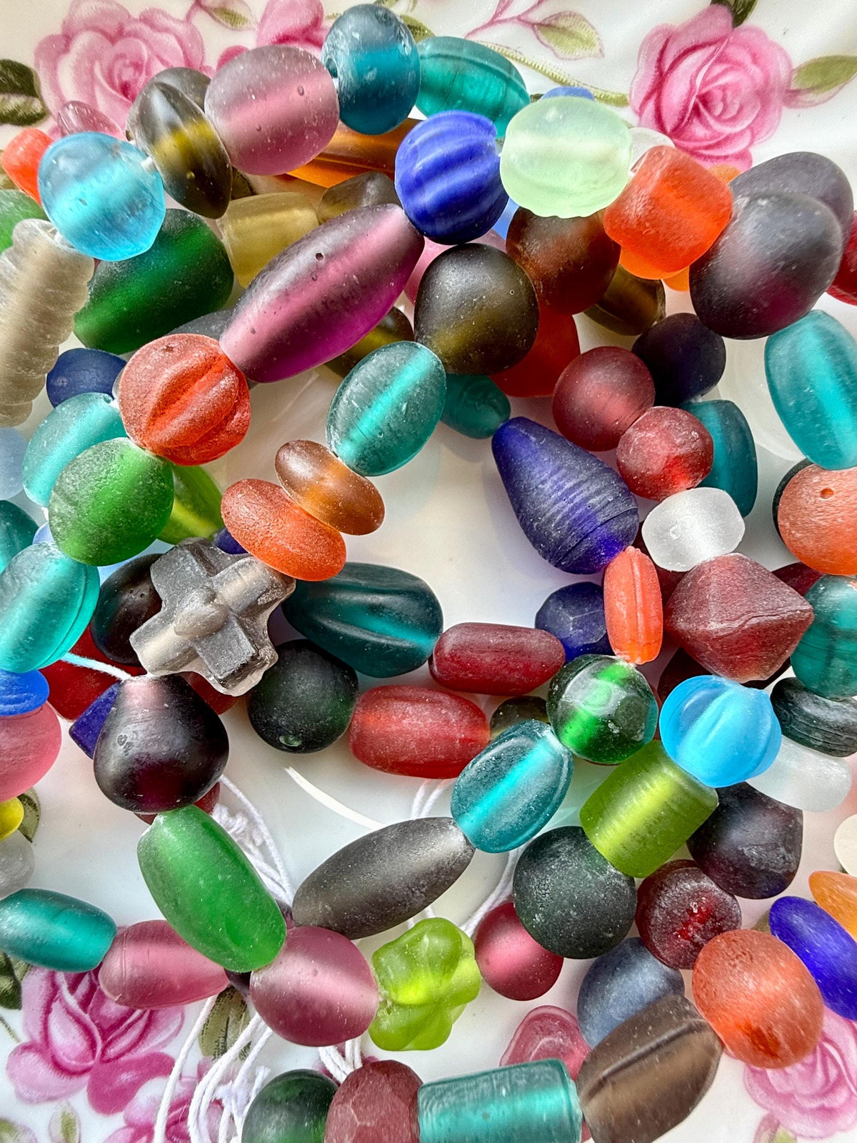 24”  Frosted Treasure Glass Bead Strand Mix | 7-20mm |  Assorted Colorful Bead Strands