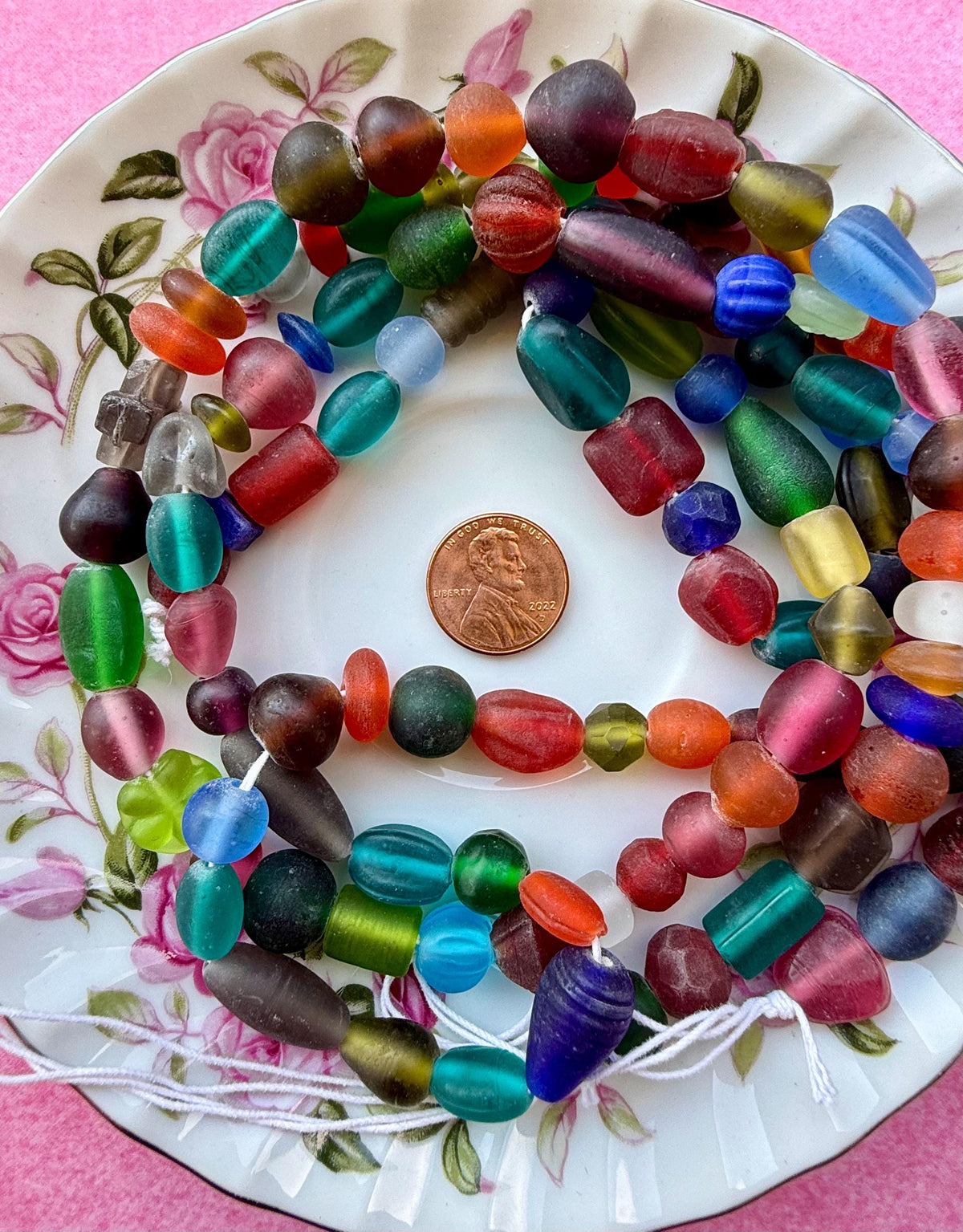 24”  Frosted Treasure Glass Bead Strand Mix | 7-20mm |  Assorted Colorful Bead Strands
