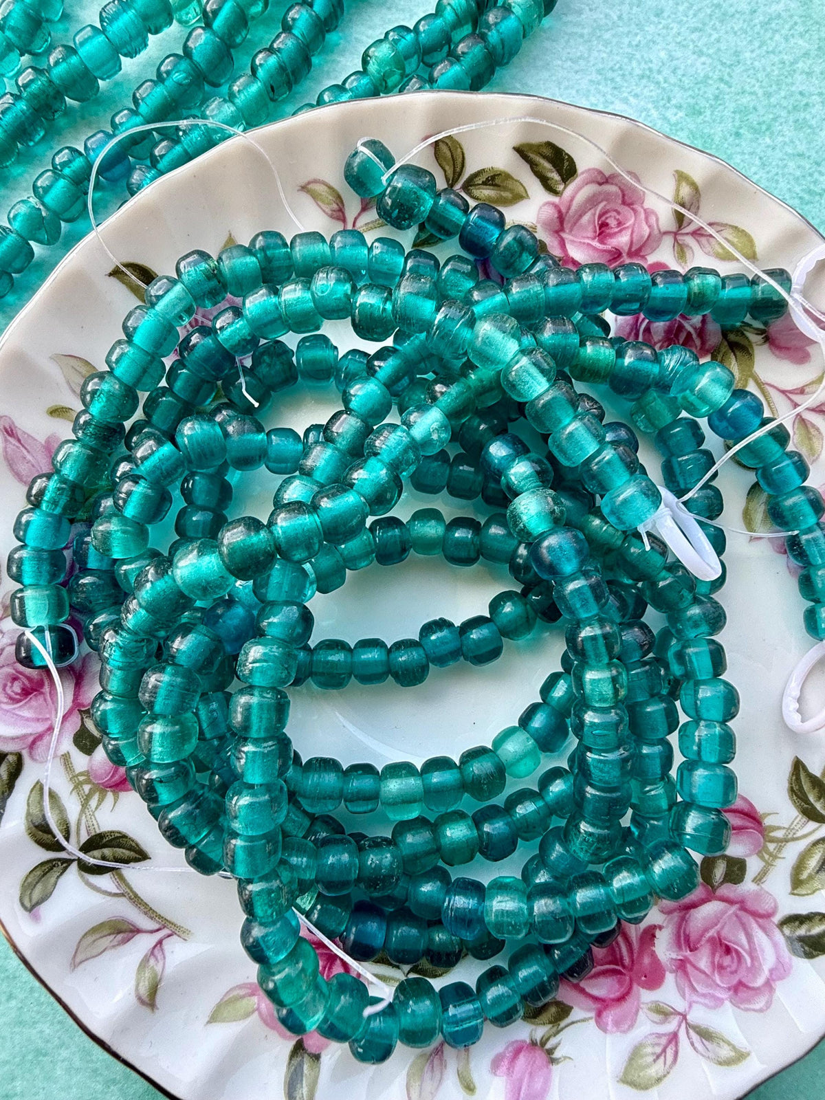 36” Emerald Teal Glass Bead Strand - 5-7mm Translucent Aqua Green Beads – Jewelry Making Supplies