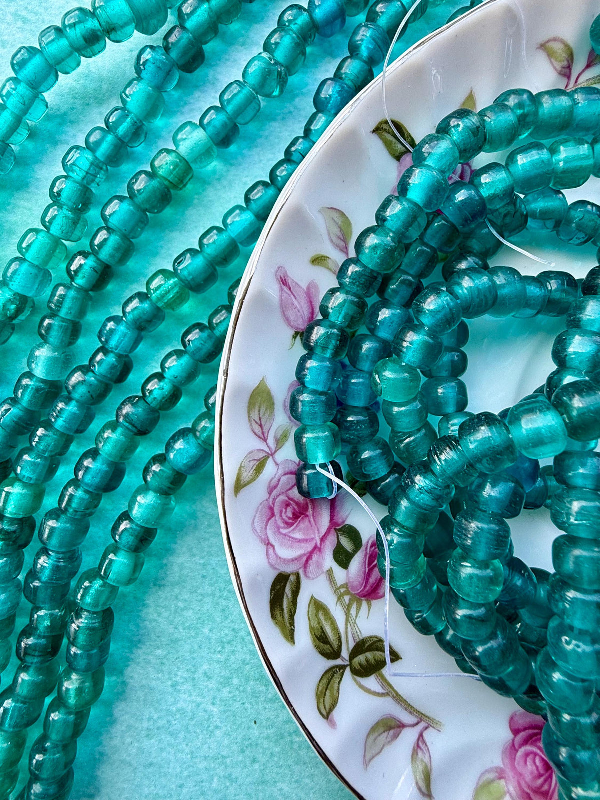 36” Emerald Teal Glass Bead Strand - 5-7mm Translucent Aqua Green Beads – Jewelry Making Supplies