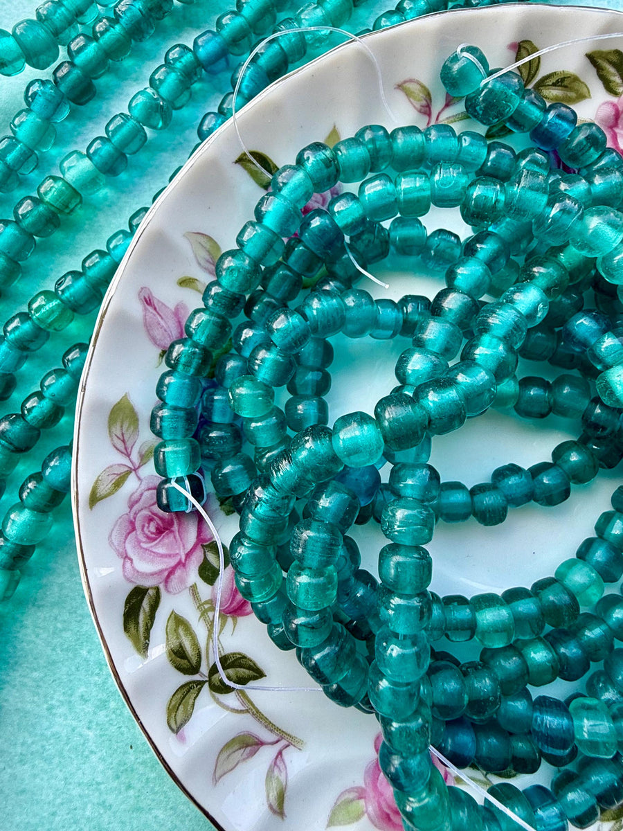36” Emerald Teal Glass Bead Strand - 5-7mm Translucent Aqua Green Beads – Jewelry Making Supplies