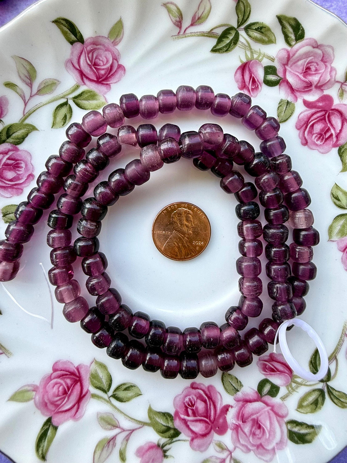 36” Blackberry Wine Glass Bead Strand – 5-7mm - Translucent Plum Purple Beads – Jewelry Making Supplies