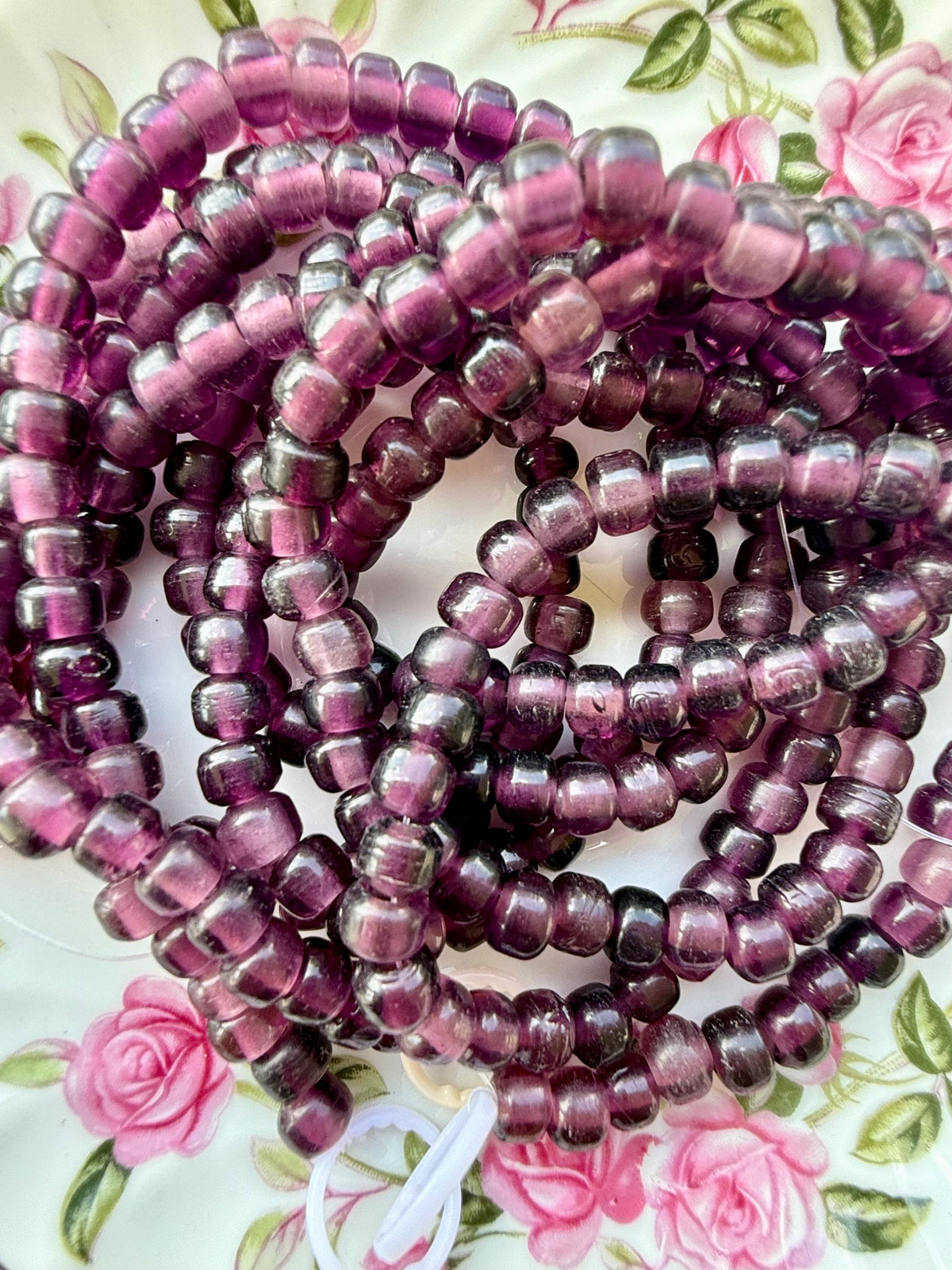 36” Blackberry Wine Glass Bead Strand – 5-7mm - Translucent Plum Purple Beads – Jewelry Making Supplies
