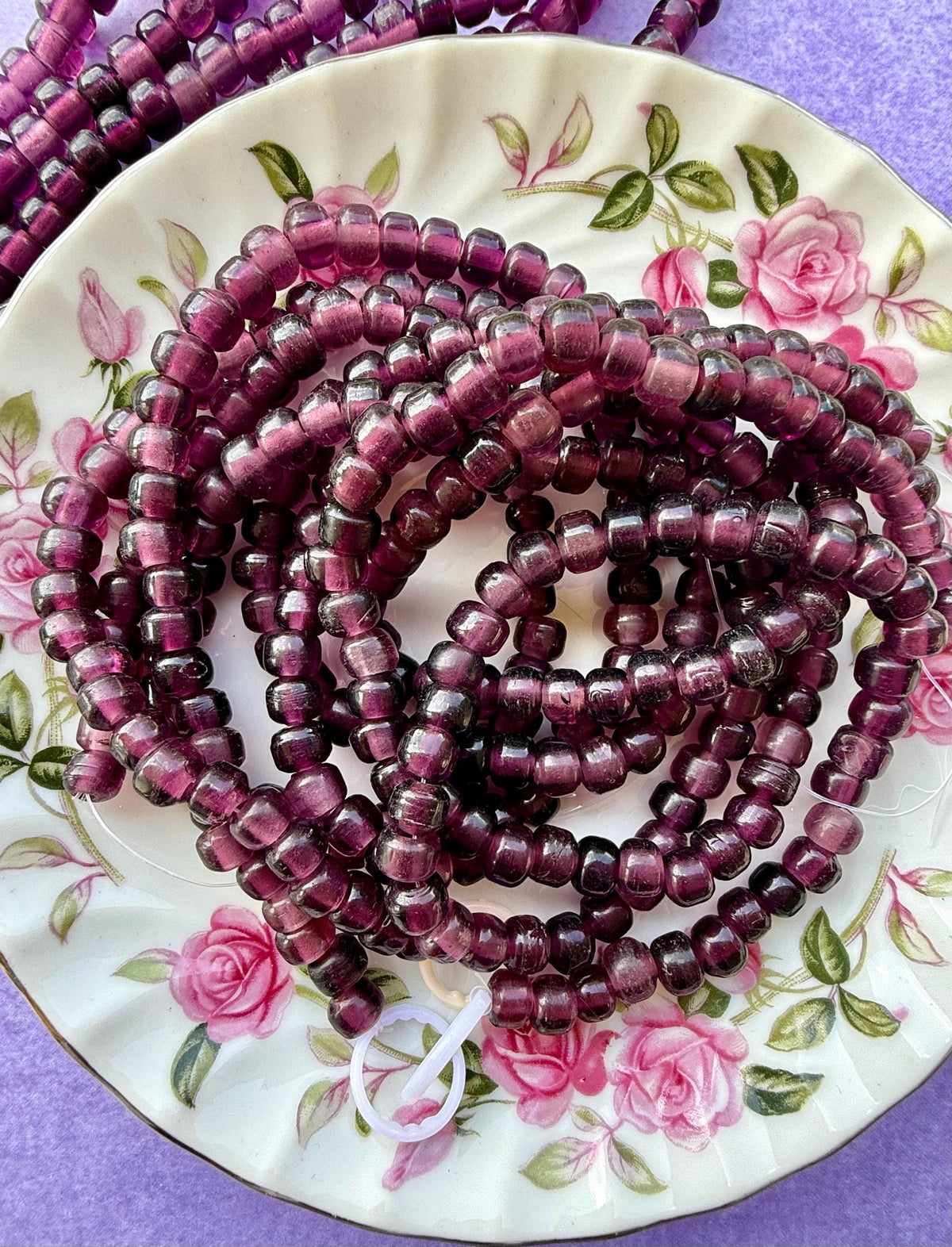 36” Blackberry Wine Glass Bead Strand – 5-7mm - Translucent Plum Purple Beads – Jewelry Making Supplies
