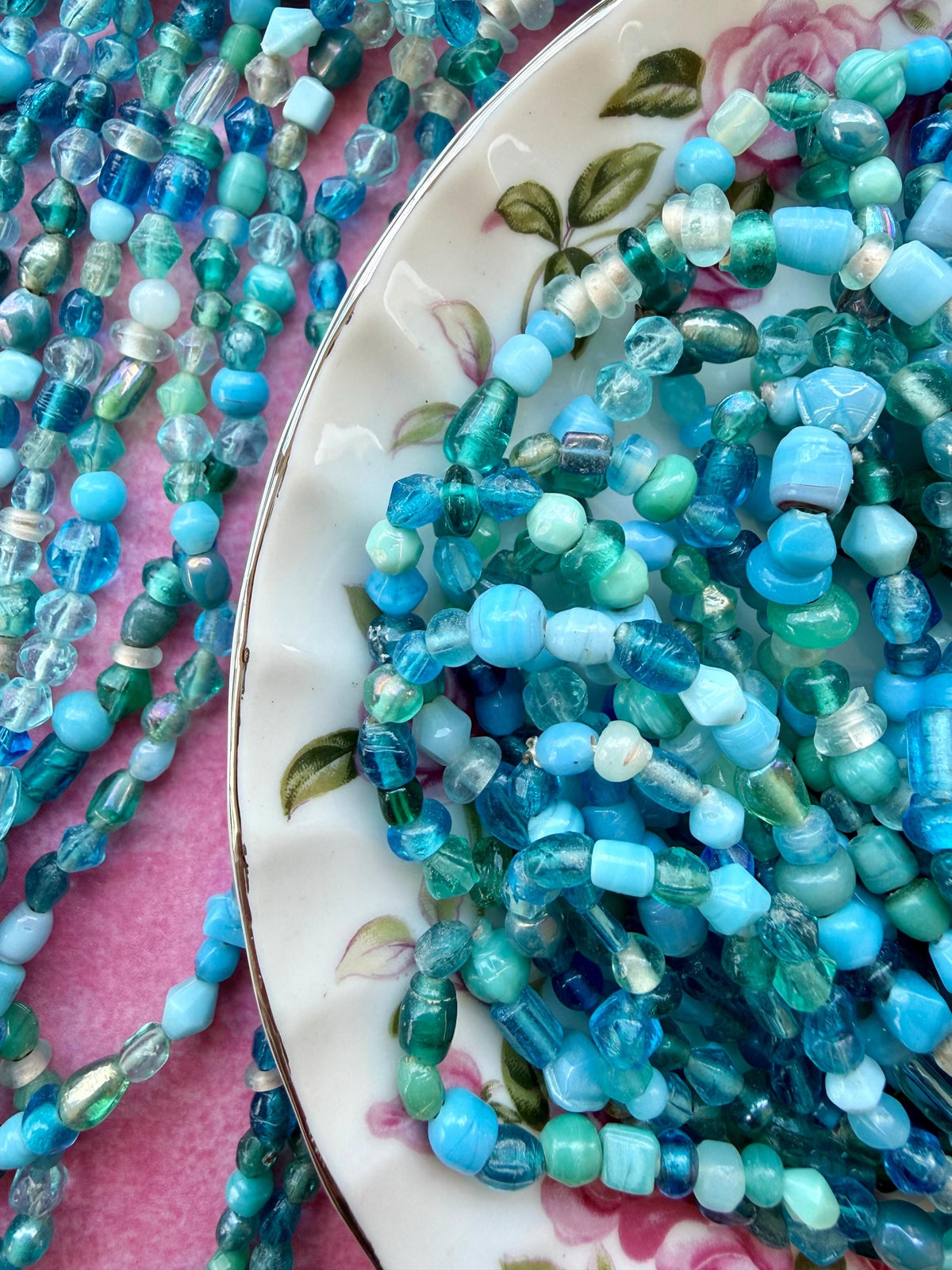 36” Ocean Mix Glass Bead Strand | 4-7mm | Assorted Blue Aqua Teal Bead Strands