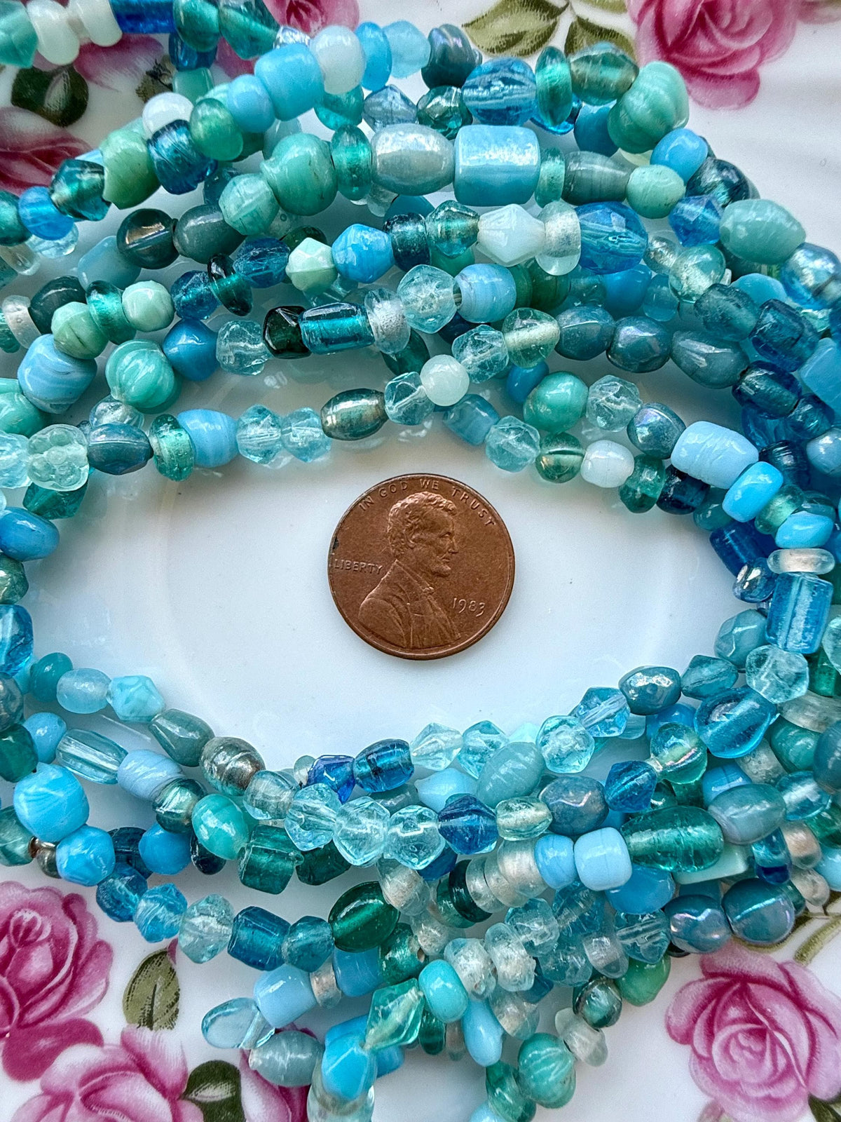 36” Ocean Mix Glass Bead Strand | 4-7mm | Assorted Blue Aqua Teal Bead Strands