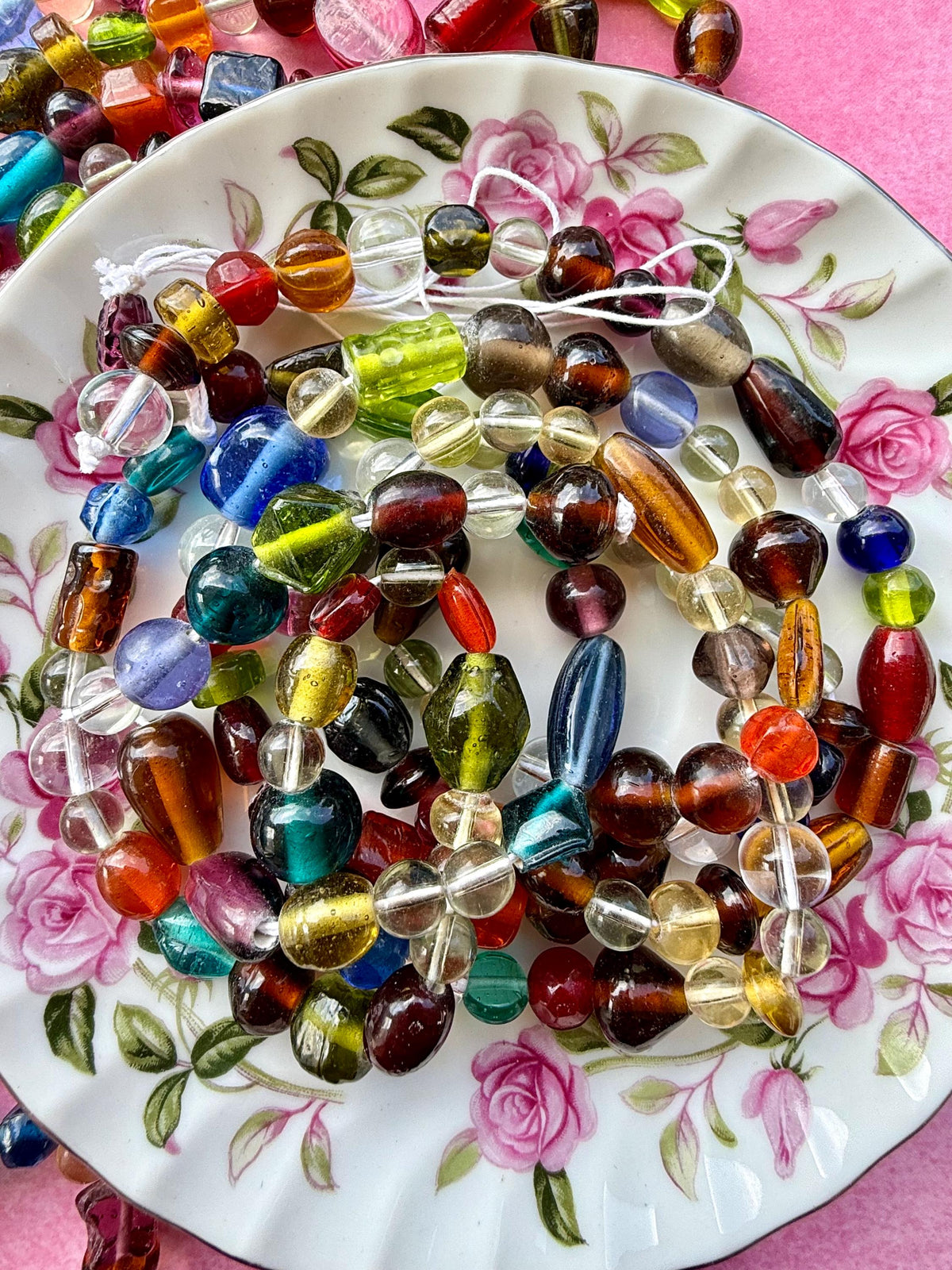 24”  Large Treasure Glass Bead Strand Mix | 7-20mm | Large Assorted Colorful Bead Strands