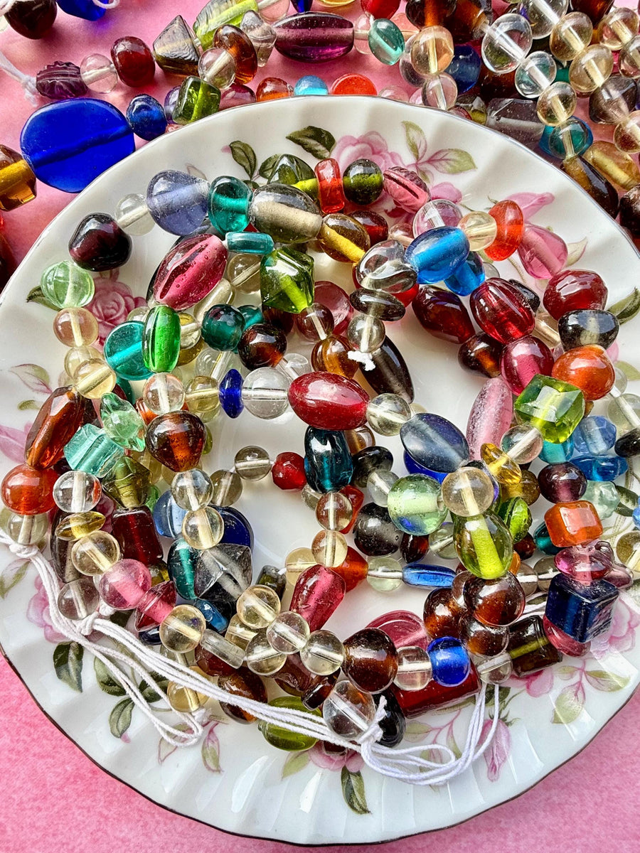 24”  Large Treasure Glass Bead Strand Mix | 7-20mm | Large Assorted Colorful Bead Strands