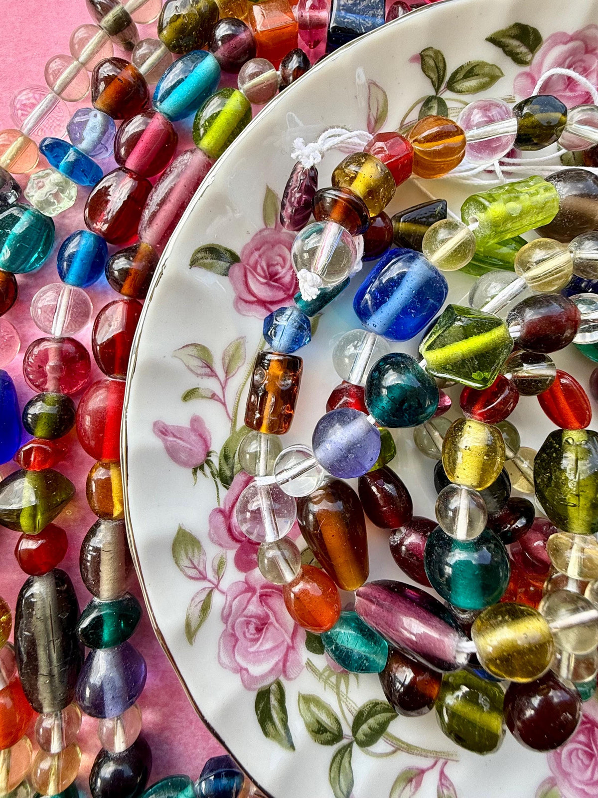 24”  Large Treasure Glass Bead Strand Mix | 7-20mm | Large Assorted Colorful Bead Strands