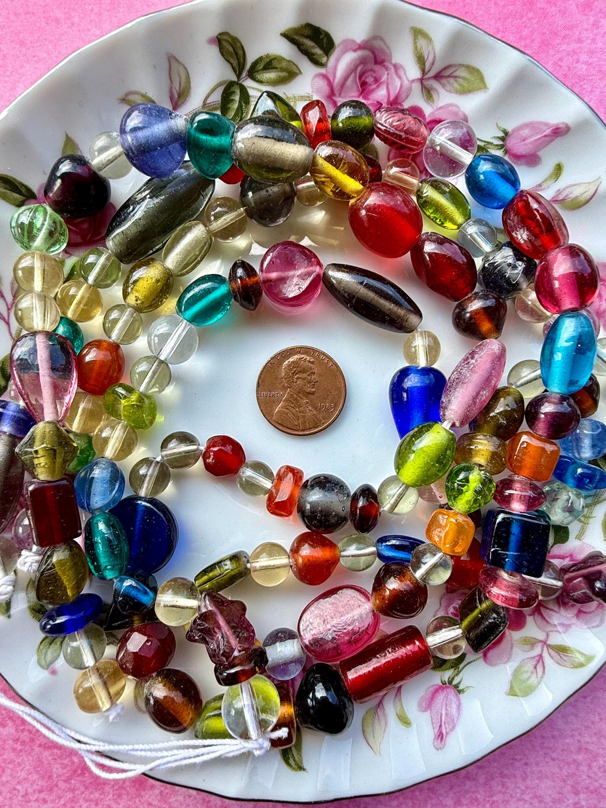 24”  Large Treasure Glass Bead Strand Mix | 7-20mm | Large Assorted Colorful Bead Strands