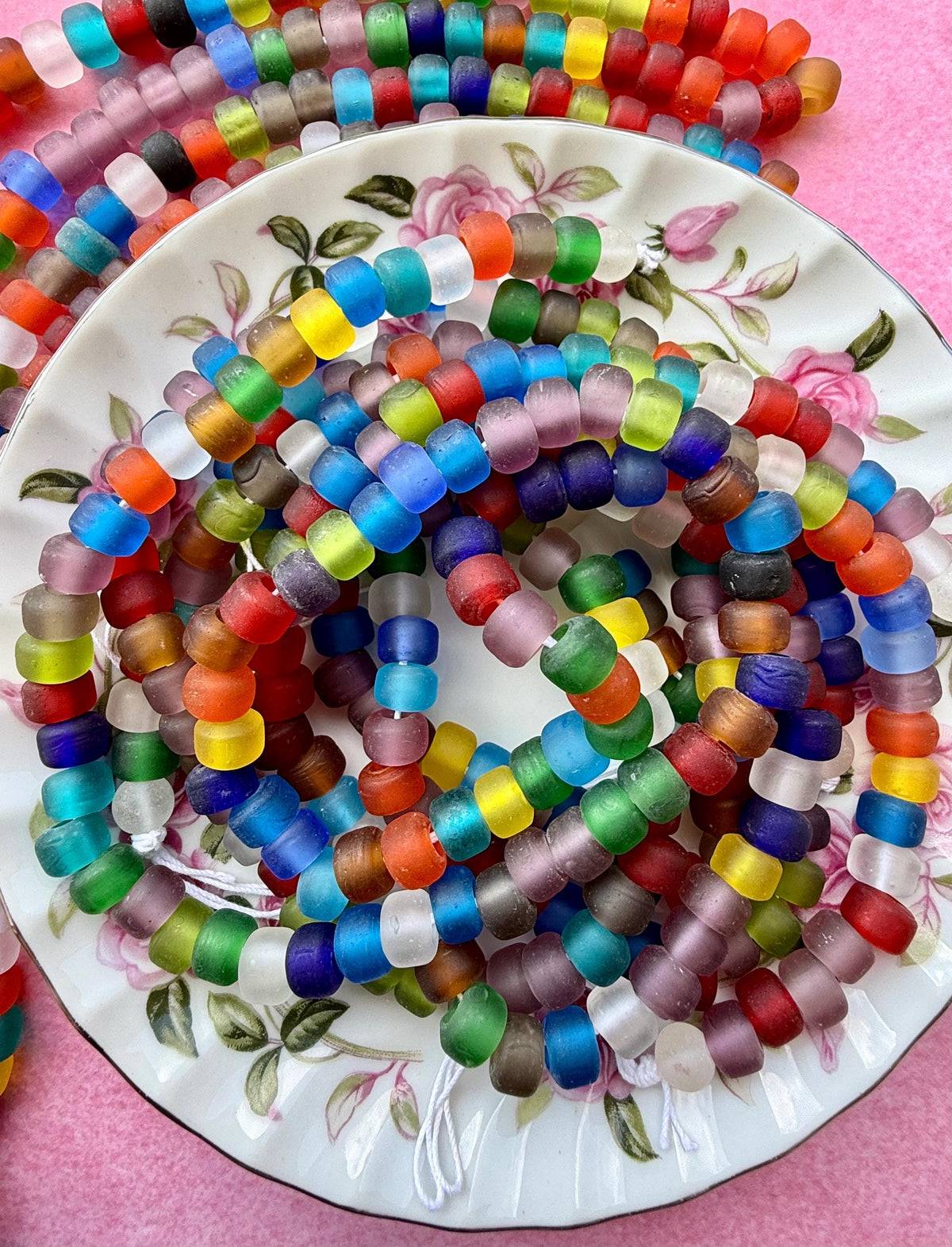 24" Frosted Gumdrop Glass Bead Strand | Glass Roller/Crow Bead Strands for Jewelry Making