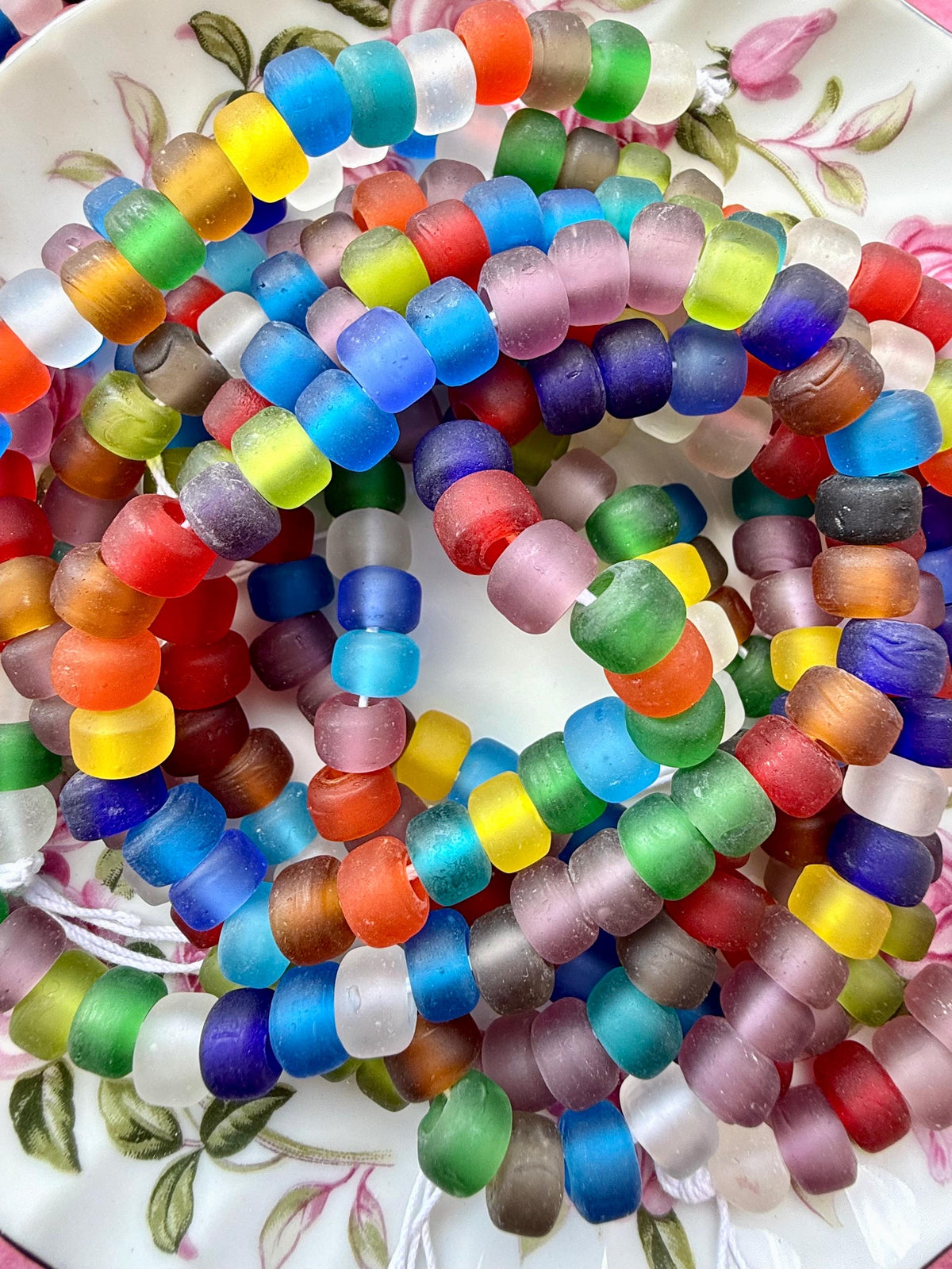 24" Frosted Gumdrop Glass Bead Strand | Glass Roller/Crow Bead Strands for Jewelry Making