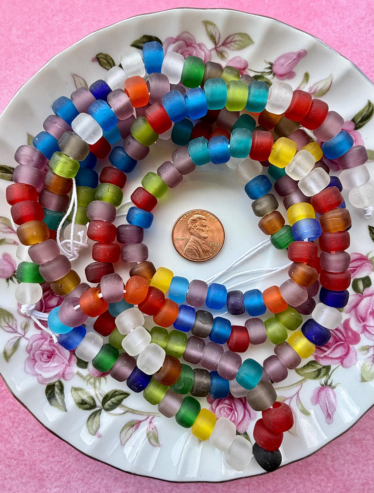 24" Frosted Gumdrop Glass Bead Strand | Glass Roller/Crow Bead Strands for Jewelry Making