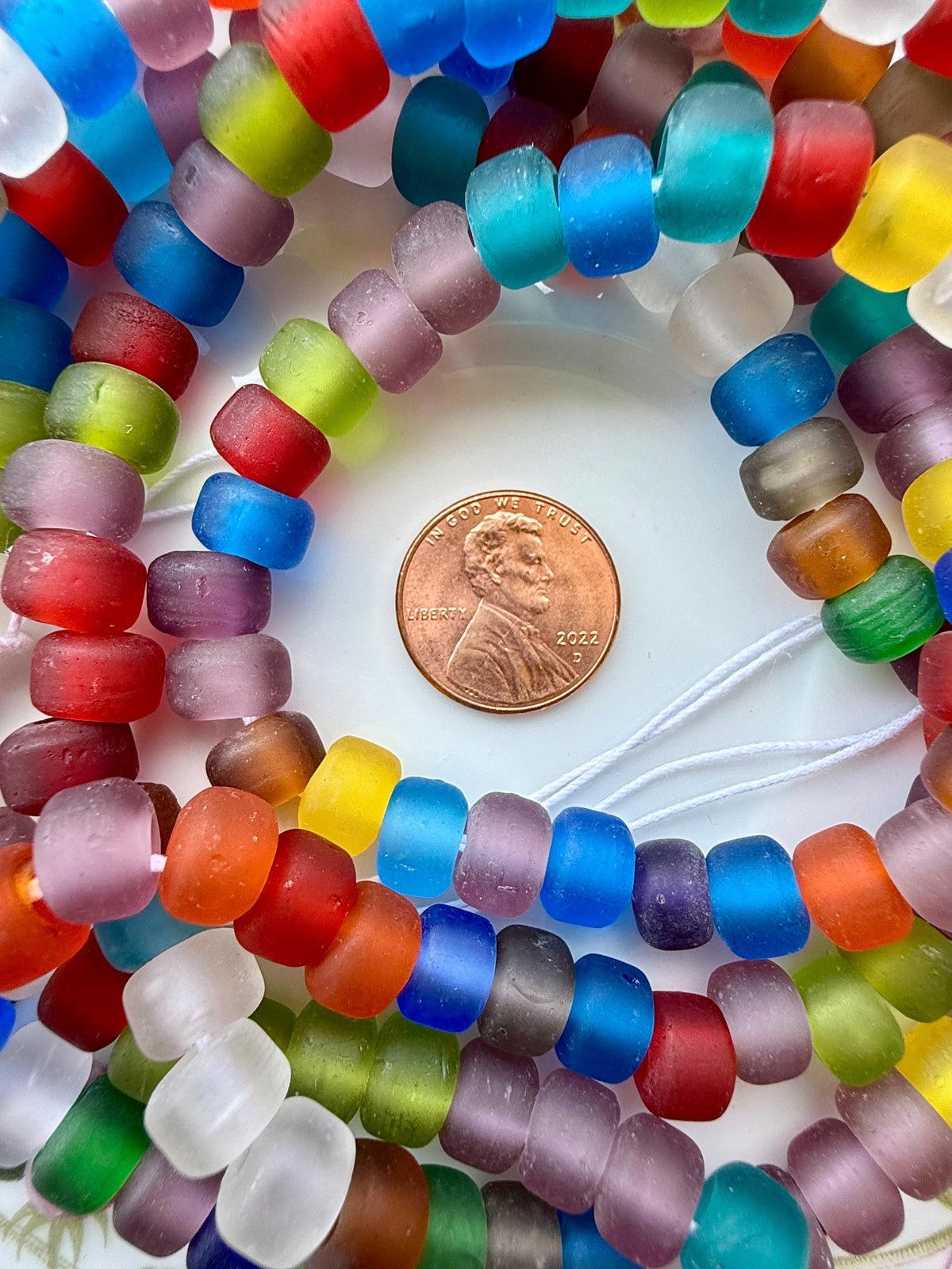 24" Frosted Gumdrop Glass Bead Strand | Glass Roller/Crow Bead Strands for Jewelry Making