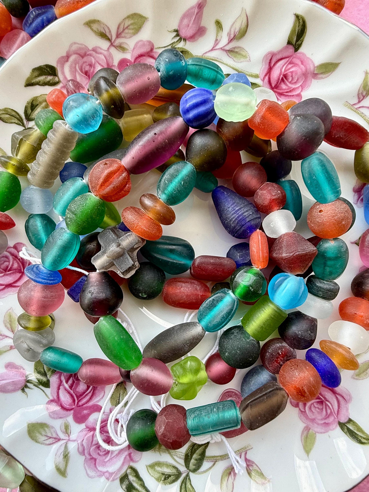24”  Frosted Treasure Glass Bead Strand Mix | 7-20mm |  Assorted Colorful Bead Strands