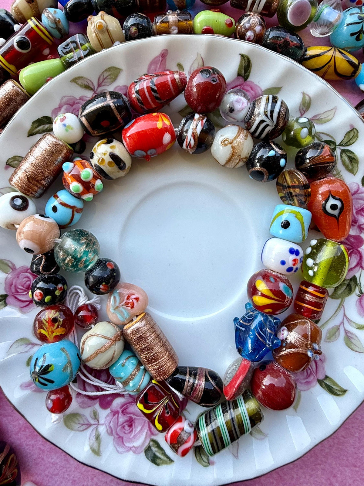 24”  Artisan Oddities – Large Mixed Glass Lampwork Bead Strand – Unique 10–20mm Assorted Bead Strands