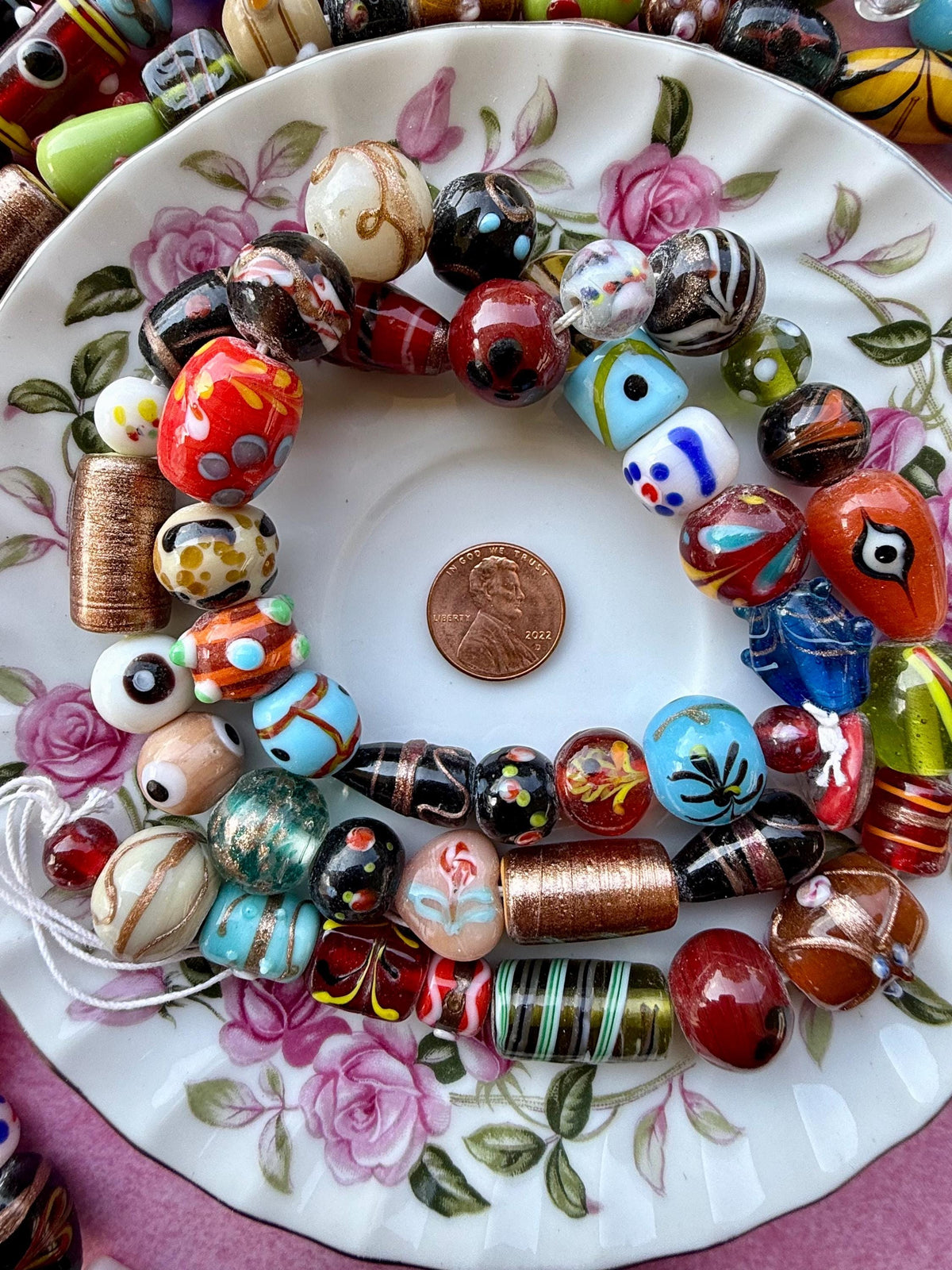 24”  Artisan Oddities – Large Mixed Glass Lampwork Bead Strand – Unique 10–20mm Assorted Bead Strands