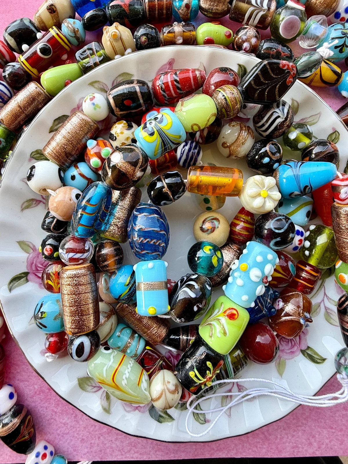 24”  Artisan Oddities – Large Mixed Glass Lampwork Bead Strand – Unique 10–20mm Assorted Bead Strands