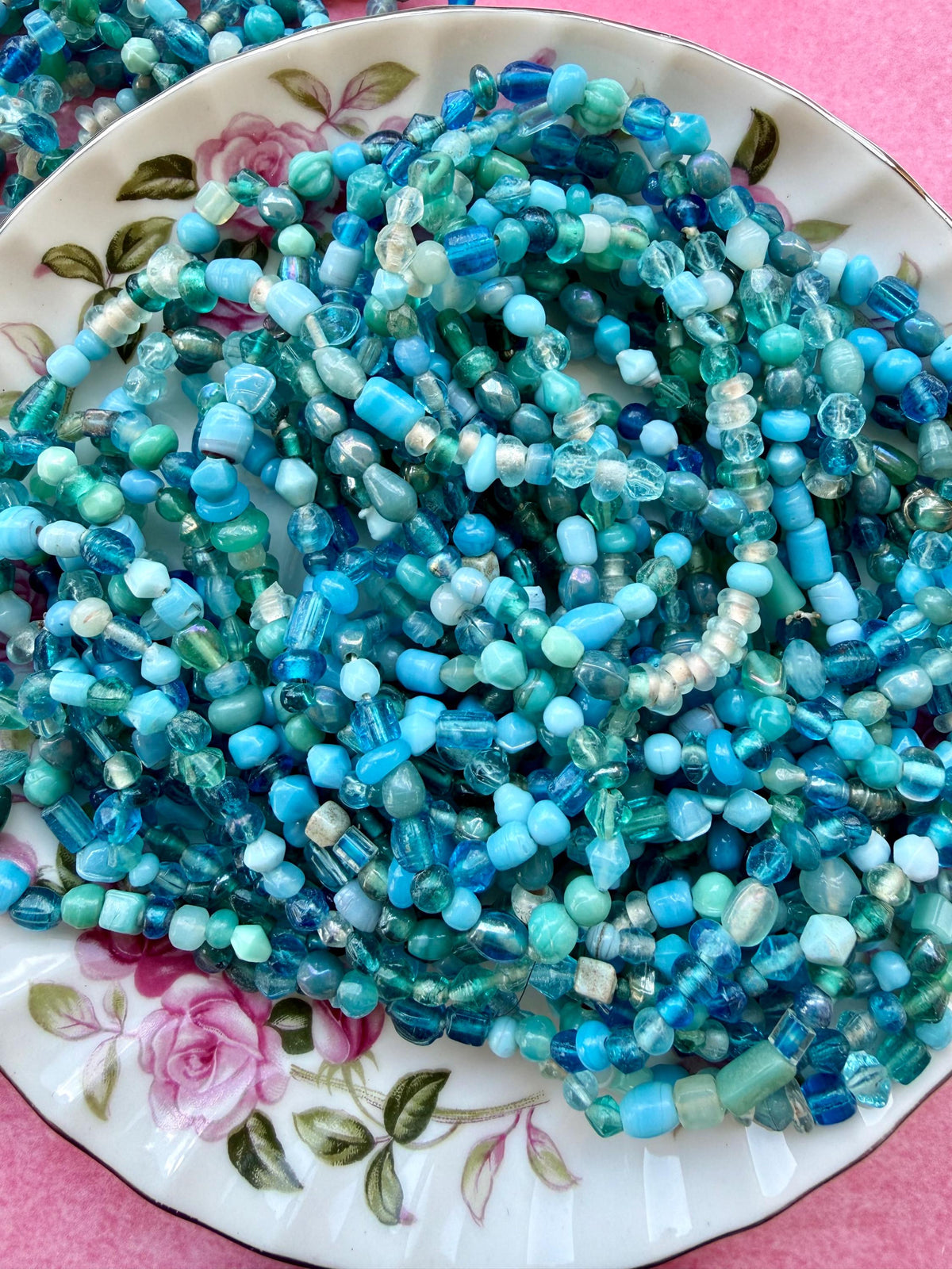 36” Ocean Mix Glass Bead Strand | 4-7mm | Assorted Blue Aqua Teal Bead Strands