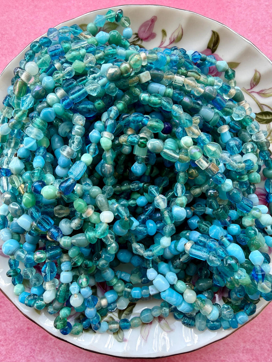 36” Ocean Mix Glass Bead Strand | 4-7mm | Assorted Blue Aqua Teal Bead Strands