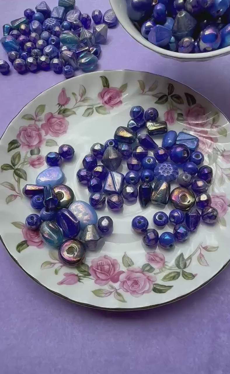 1/2 lb Midnight Blue AB Glass Beads – Iridescent Mix for Jewelry Making