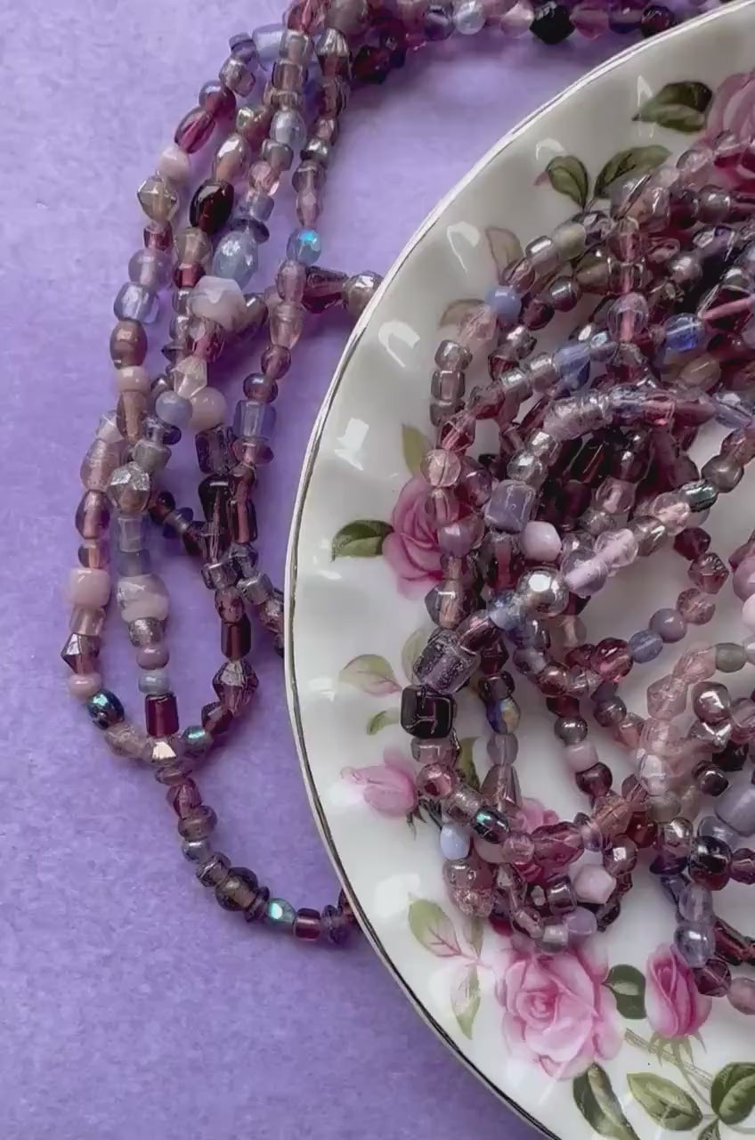 36” Lavender Treasure Glass Bead Strand Mix | 4-7mm Small Assorted Bead Strands